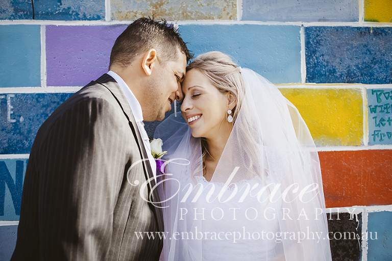 Adelaide Wedding Photography - Coloured Wall - Couple Embrace - Adelaide - Embrace Photography